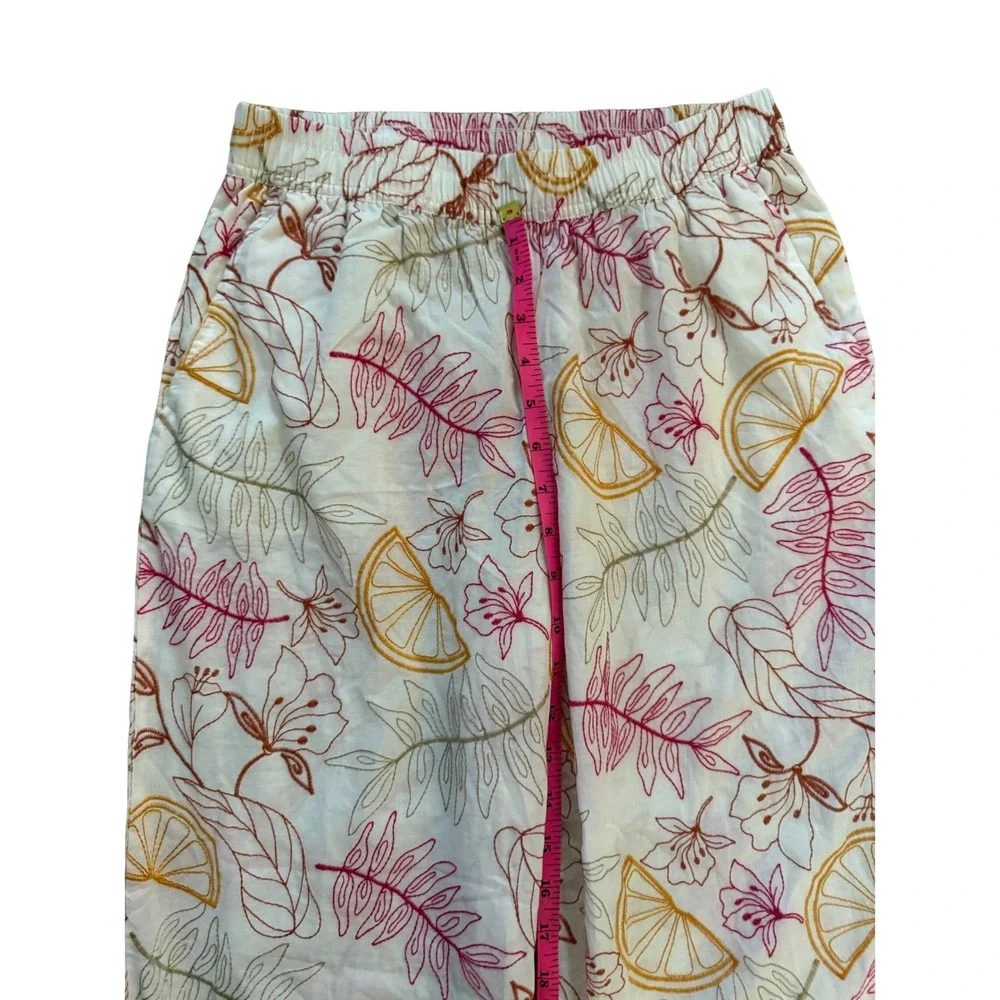 J. Crew Citrus Embroidered Cotton Wide Leg Pants White Orange Pink AW32876